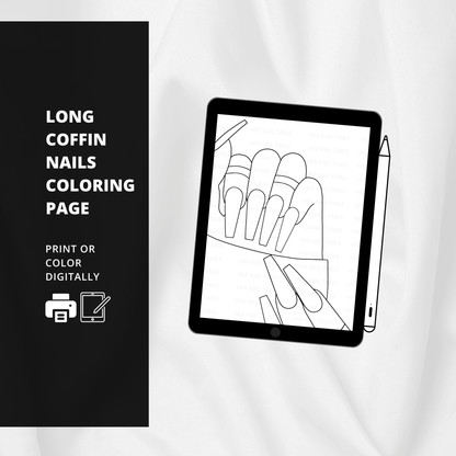 Long Coffin Nails Coloring Page: Nail Art Therapy