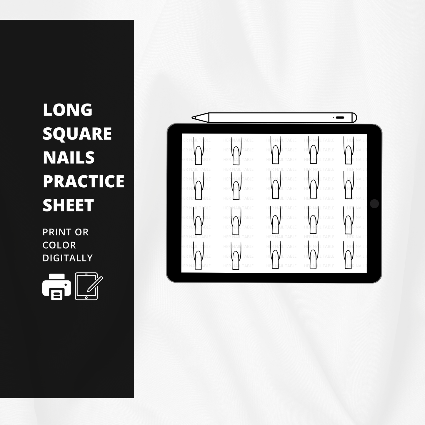 Long Square Nails Practice Sheet | Blank Nail Art Practice Template