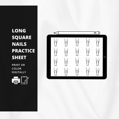 Long Square Nails Practice Sheet | Blank Nail Art Practice Template