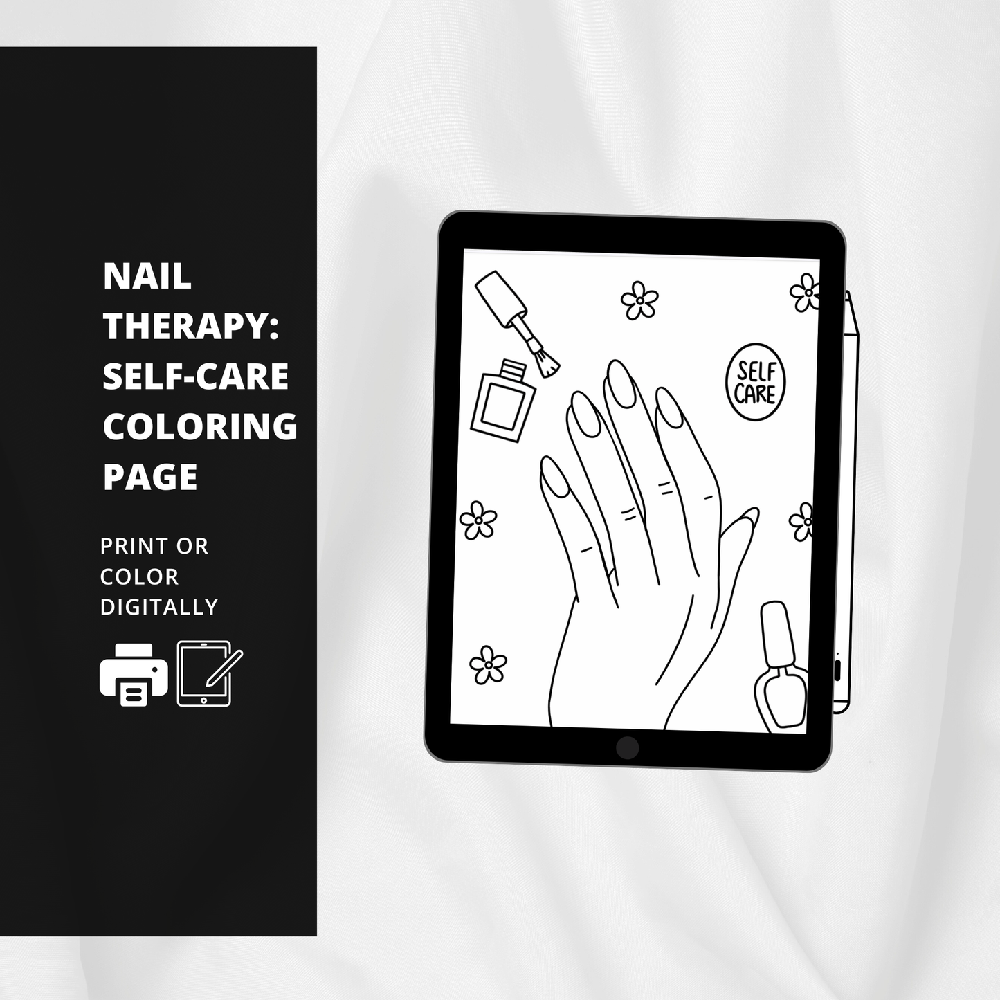 Nail Therapy: Self-Care Coloring Page | Natural Almond Nails