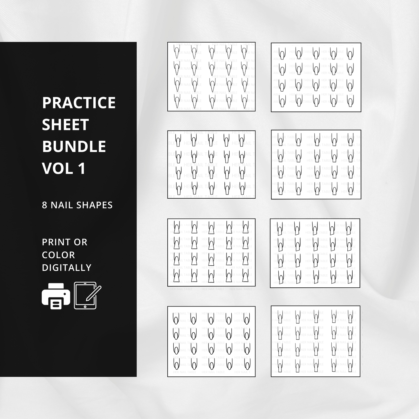 Nail Practice Sheets Bundle Vol 1 | Nail Art Practice Pages