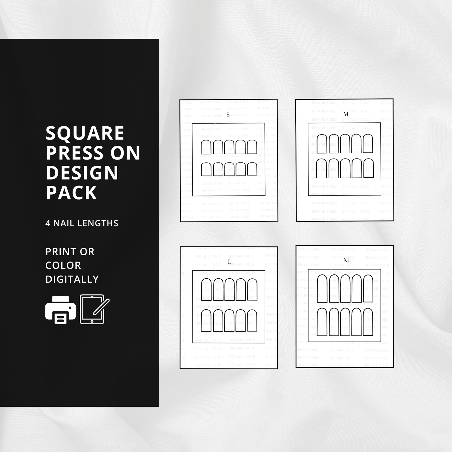 Square Press-On Nail Design Template | DIY Nail Art Sketch