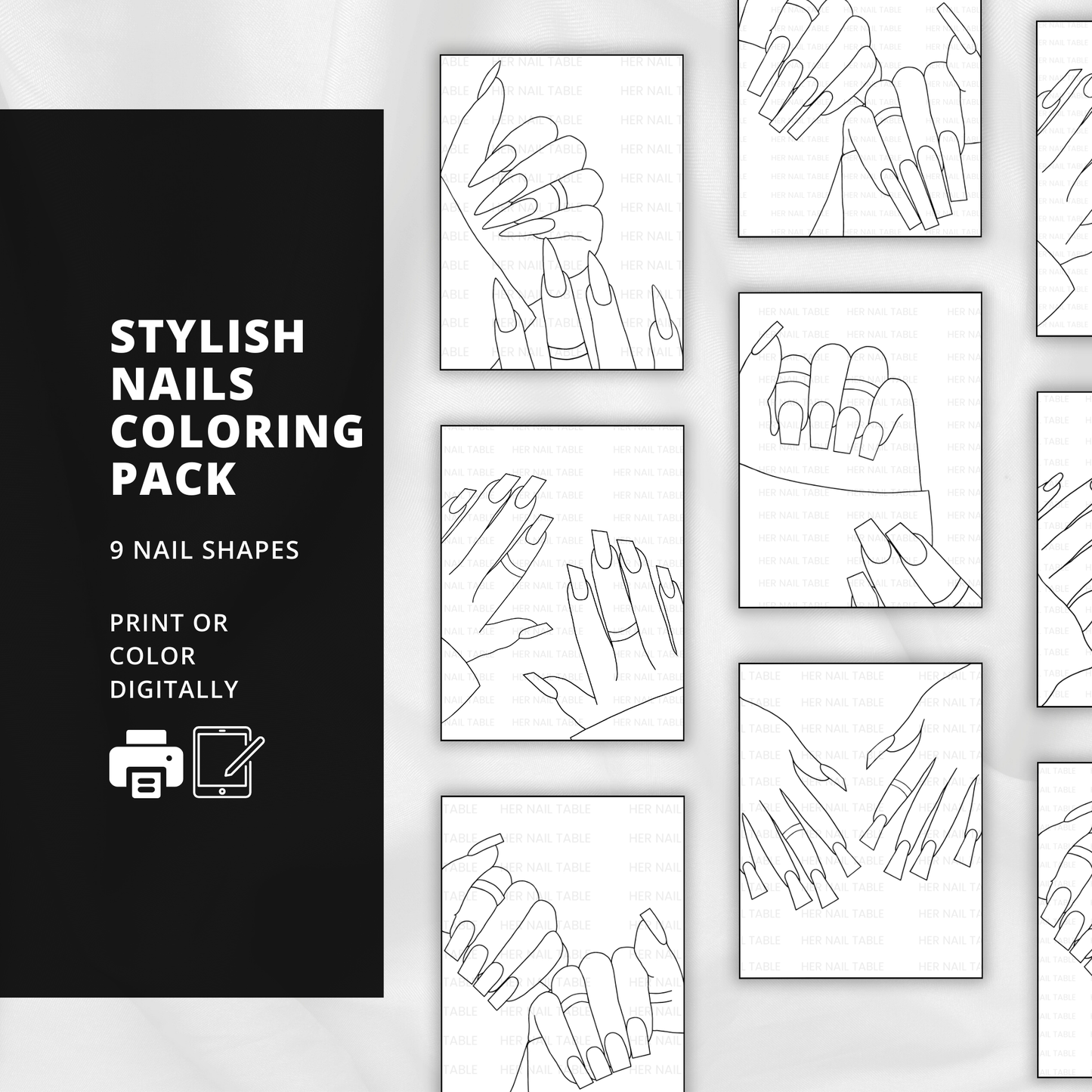 Stylish Nails Coloring Pack | Nail Design Coloring Pages