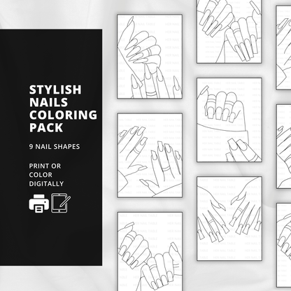 Stylish Nails Coloring Pack | Nail Design Coloring Pages