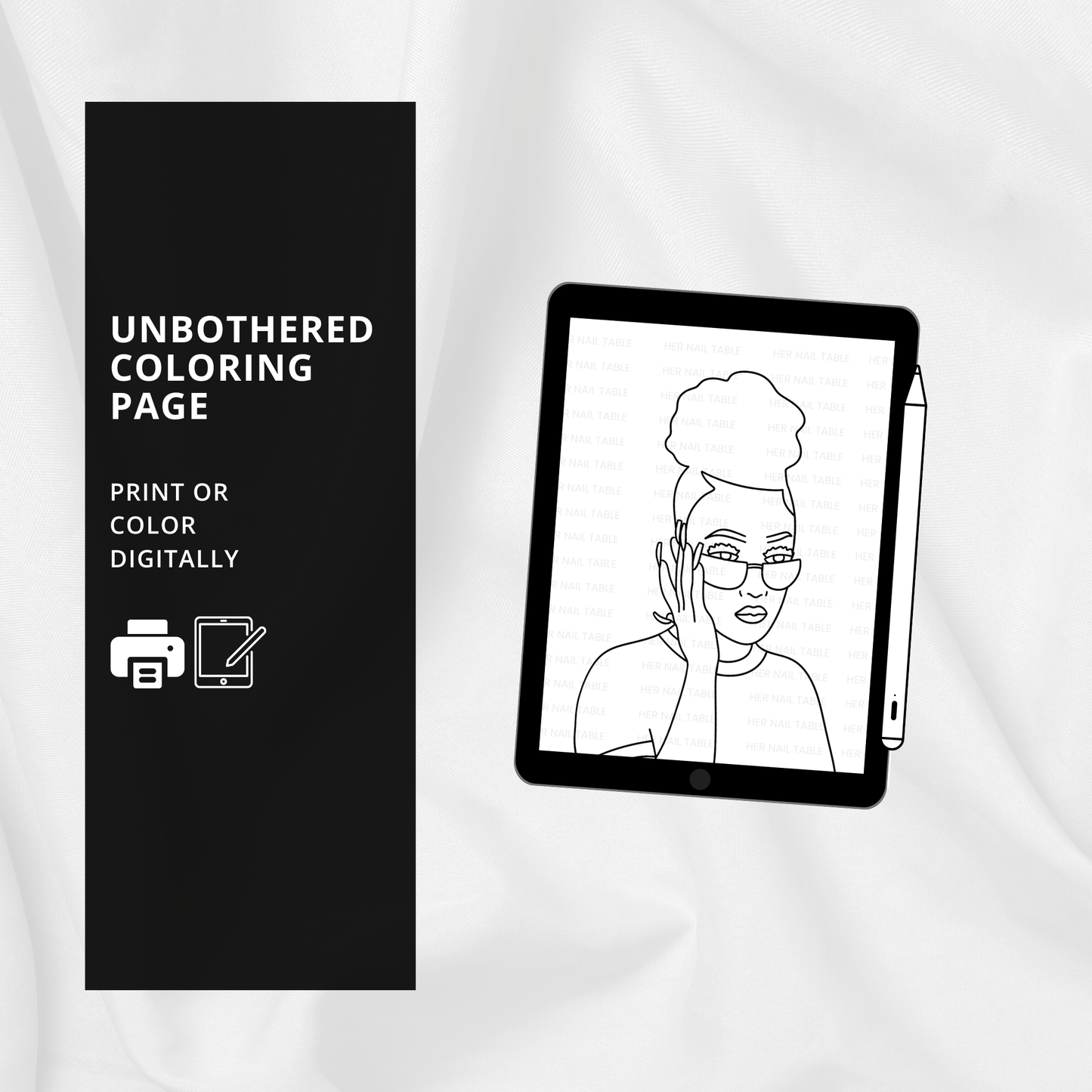 Unbothered Girl Coloring Page | Fashion Girl with Nails & Glasses | Digital Download